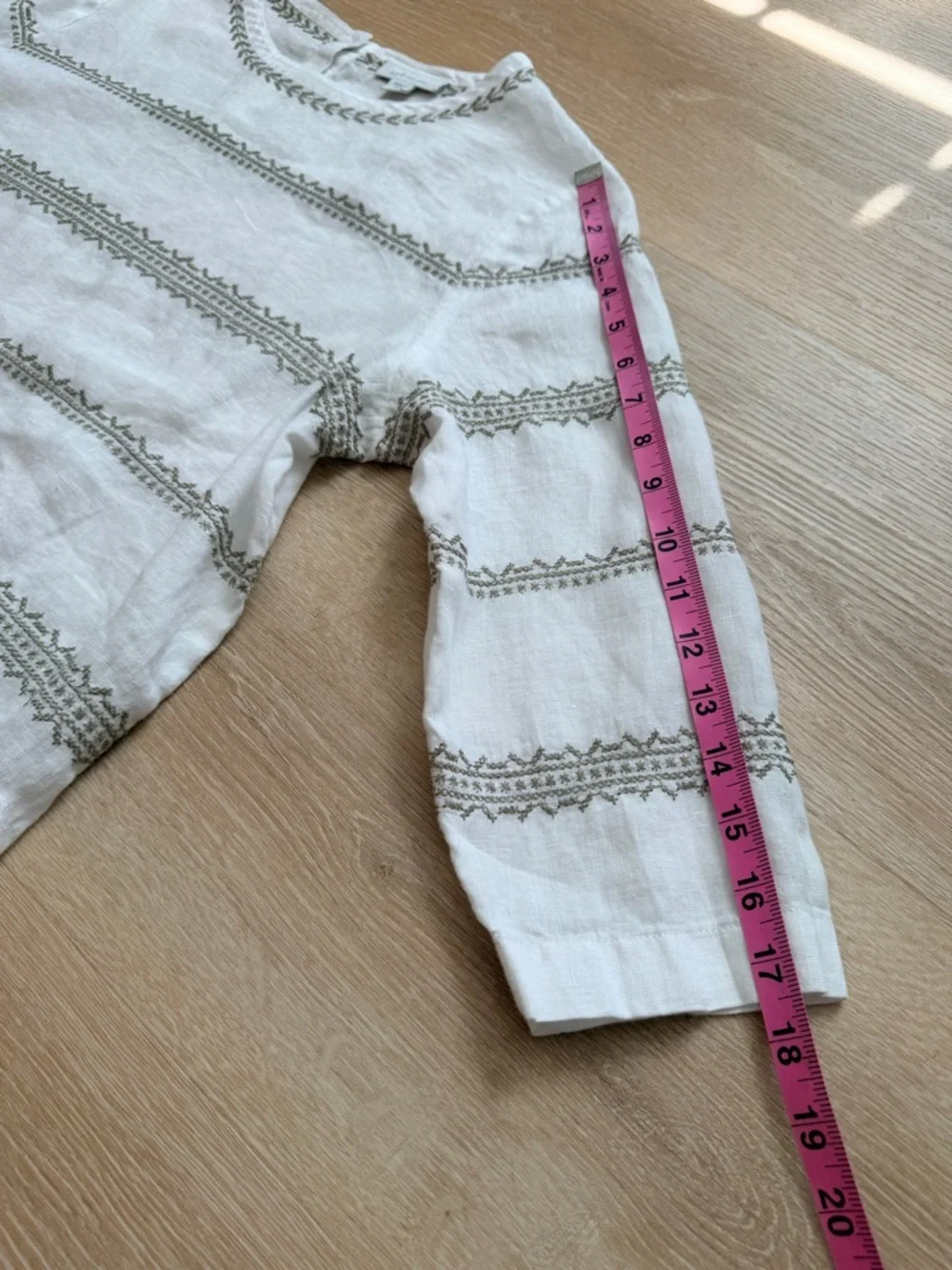 NWOT NEW J.Jill Love Linen Embroidered Top Blouse Shirt White/Sage 3/4 Sleeve M - Picture 7 of 9